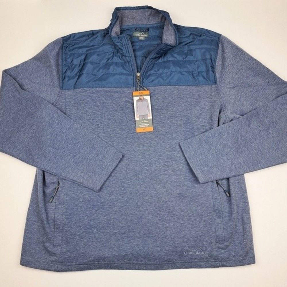 Eddie Bauer Mens Mixed Media Zip Pullover XXL Blue Long Sleeve